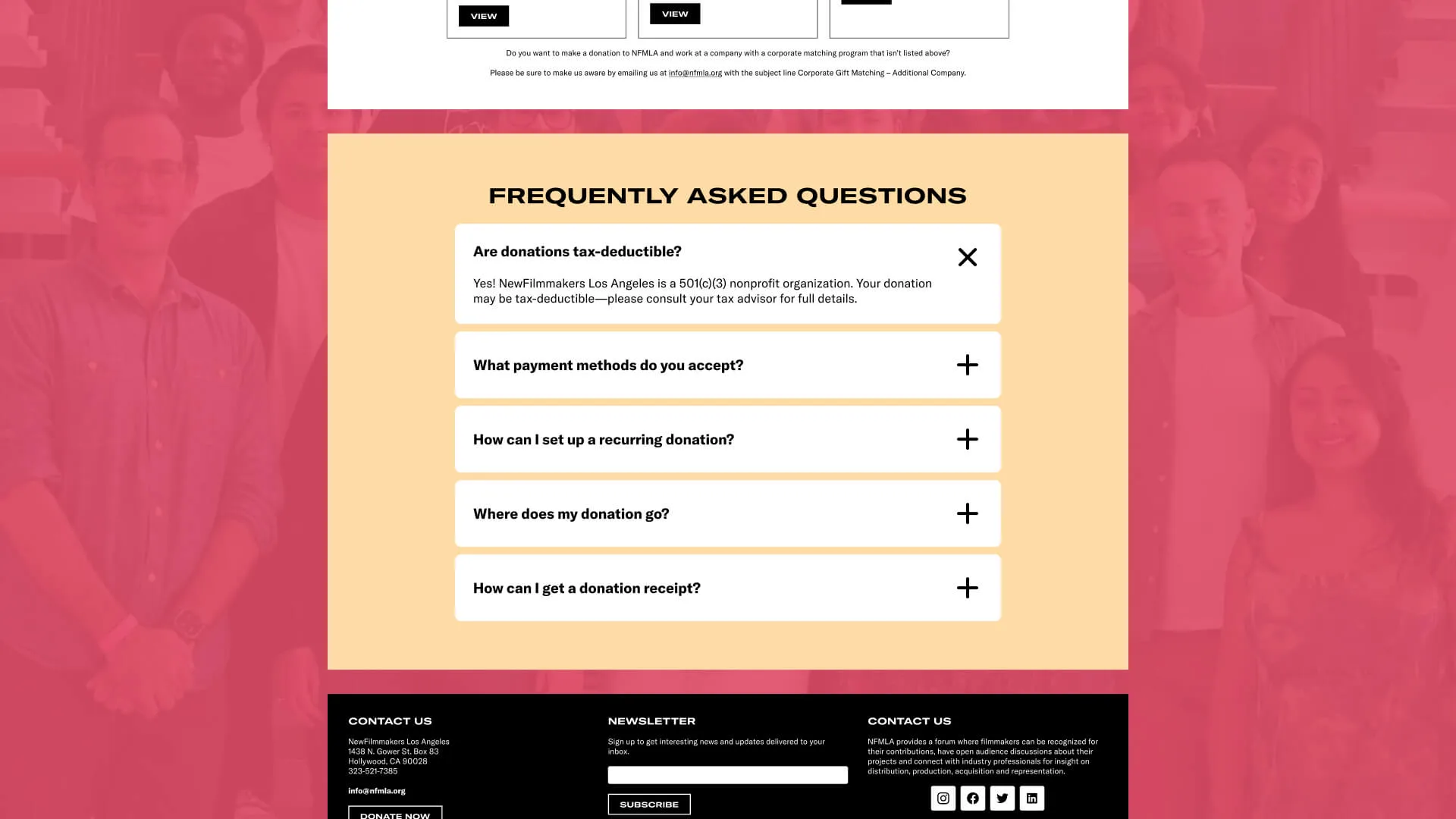 Concept design for an FAQ section attached to each giving method