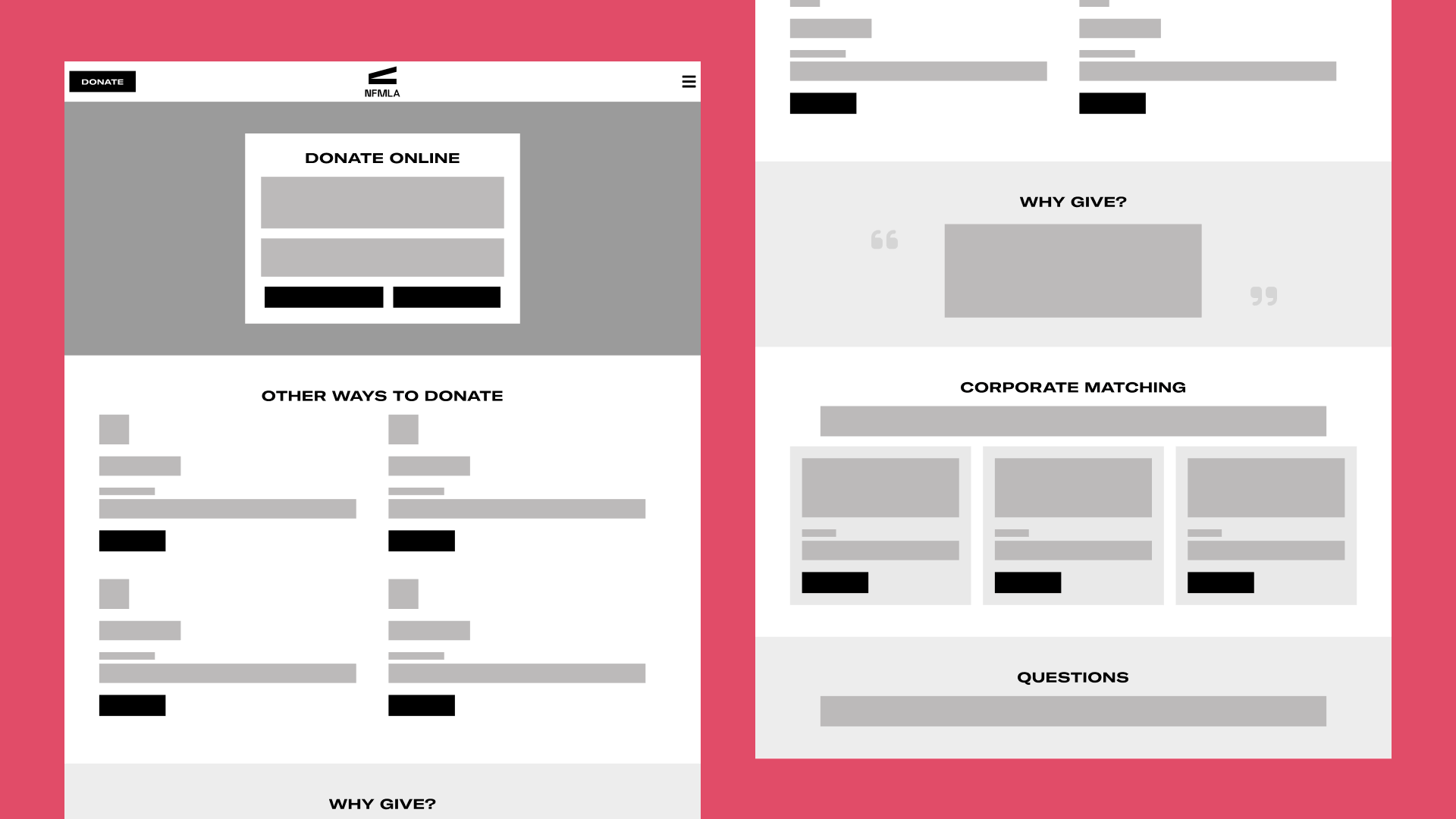Low fidelity mockup of the donation page